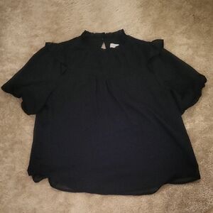 LOFT Black Ruffled Blouse